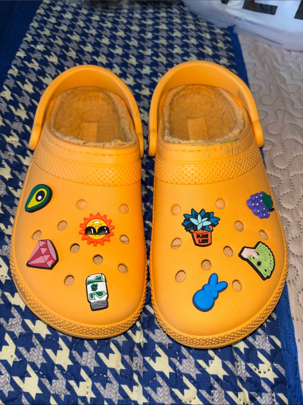 Women’s Orange Lined crocs Shoes with Decorative Charms